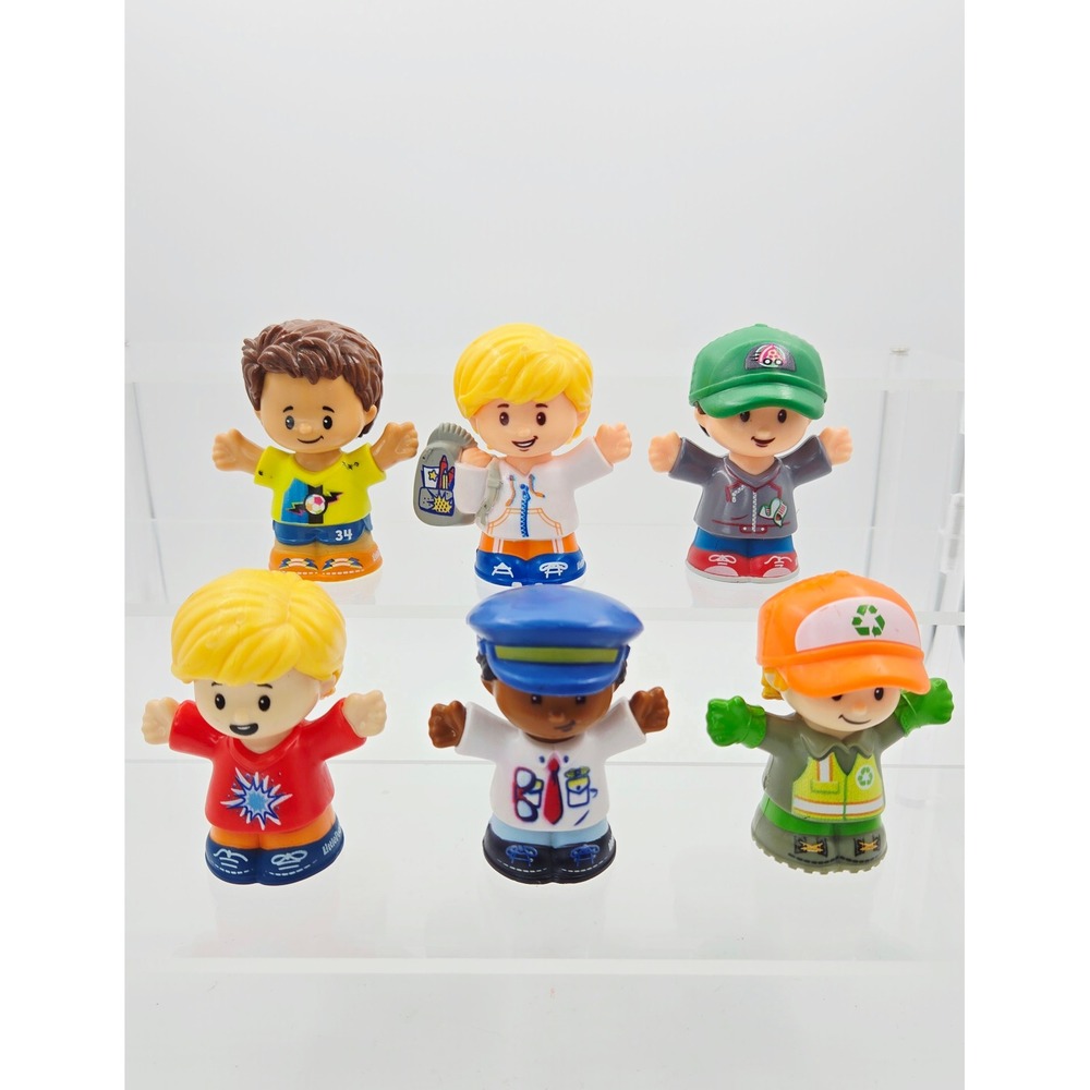 Fisher-Price Little People Boy Figures 6pc Lot Pilot Sanitation Student Sports